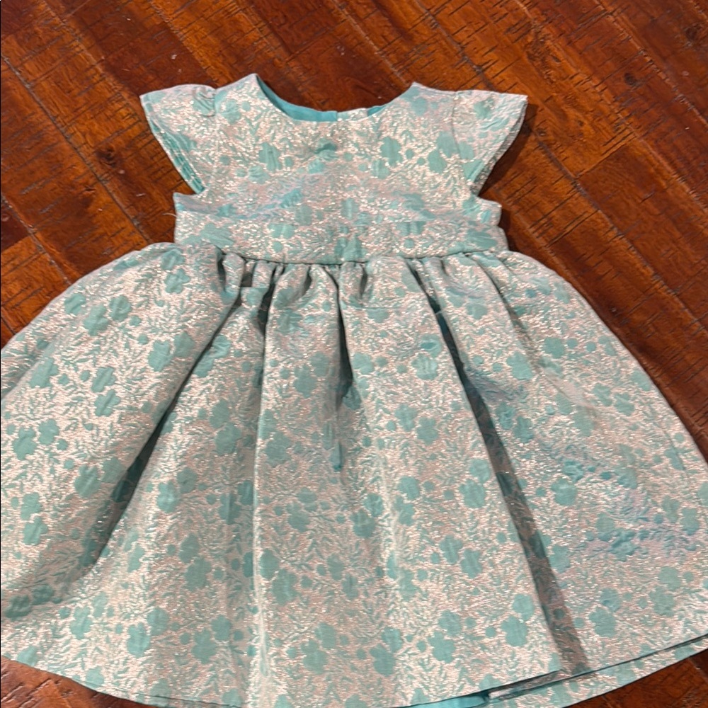 Floral Kids Special Occasion Dress in Teal and Silver